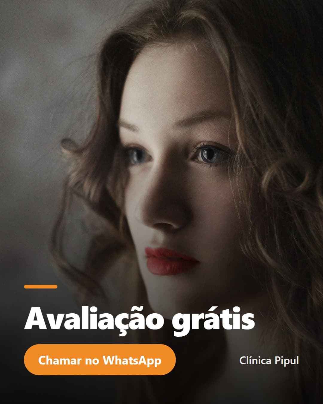 Peça pronta: a chamada Avaliação grátis escrita sobre a foto, nas cores do cliente